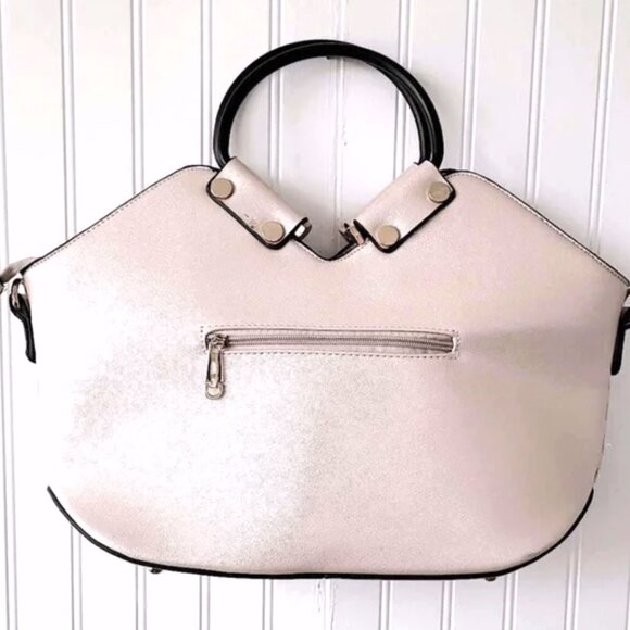 POURQUOI PAS PU Leather XL Soft Pink Metalic Black Metal Handles Shoulder Bag - Picture 3 of 11